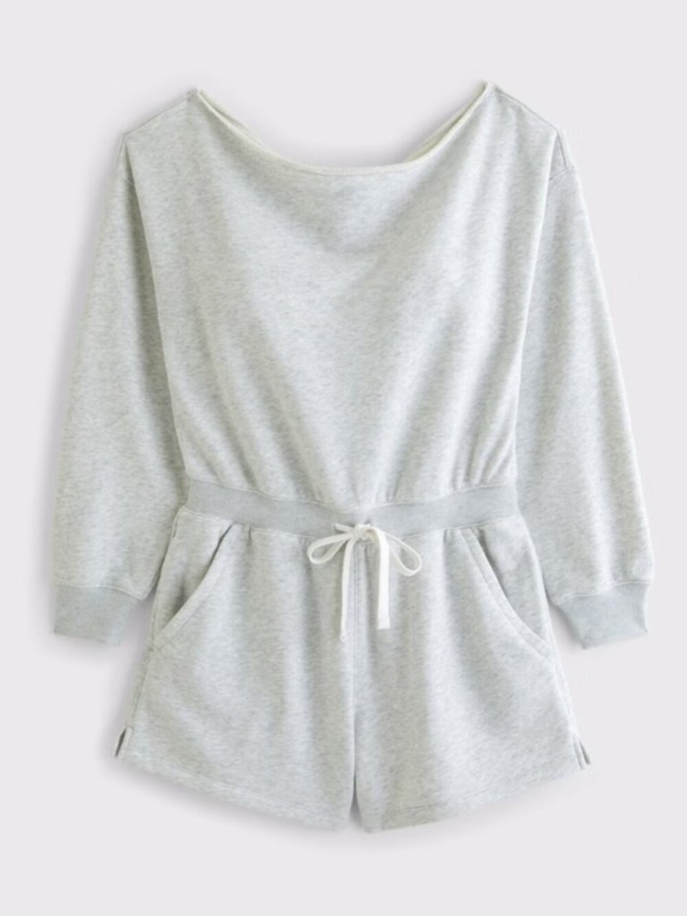 Abercrombie YPB On The GoLight Gray Knit Long-Sleeve Romper with Waist Tie